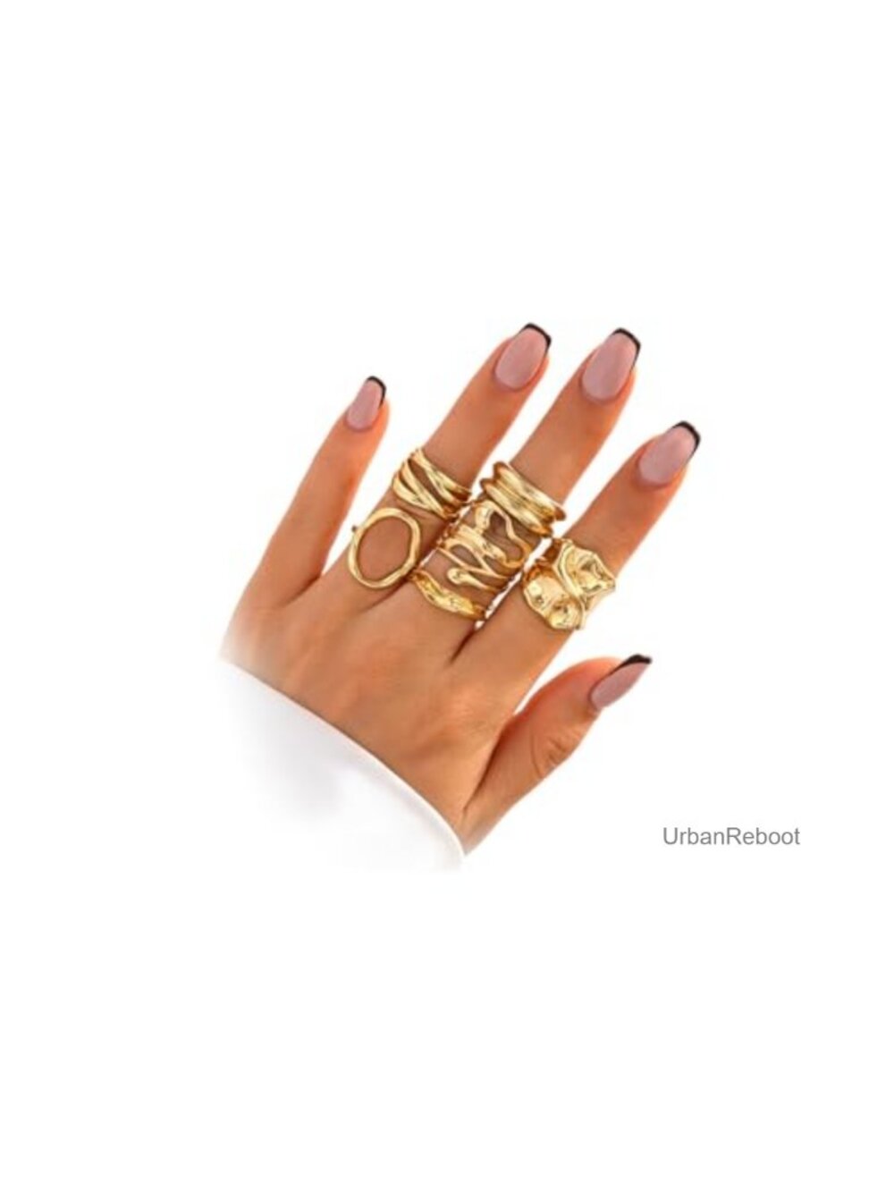 Hammered Gold Lava Knuckle Ring Set, Irregular Stacking Statement Rings,